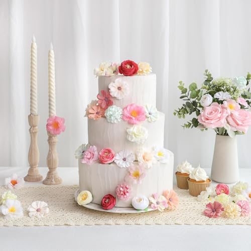 ATTGREAT Fake Flower Heads Mini Silk Flowrs Bulk Small Pink Flower 3D Loose Faux Daisy Rose Sunflowers Plum Blossoms Craft for Wedding Party Cake Baby Shower Home Decor, 110Pcs(Pink) - Image 5