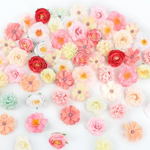 ATTGREAT Fake Flower Heads Mini Silk Flowrs Bulk Small Pink Flower 3D Loose Faux Daisy Rose Sunflowers Plum Blossoms Craft for Wedding Party Cake Baby Shower Home Decor, 110Pcs(Pink) - Image 1