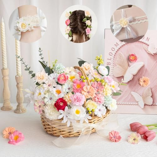 ATTGREAT Fake Flower Heads Mini Silk Flowrs Bulk Small Pink Flower 3D Loose Faux Daisy Rose Sunflowers Plum Blossoms Craft for Wedding Party Cake Baby Shower Home Decor, 110Pcs(Pink) - Image 3