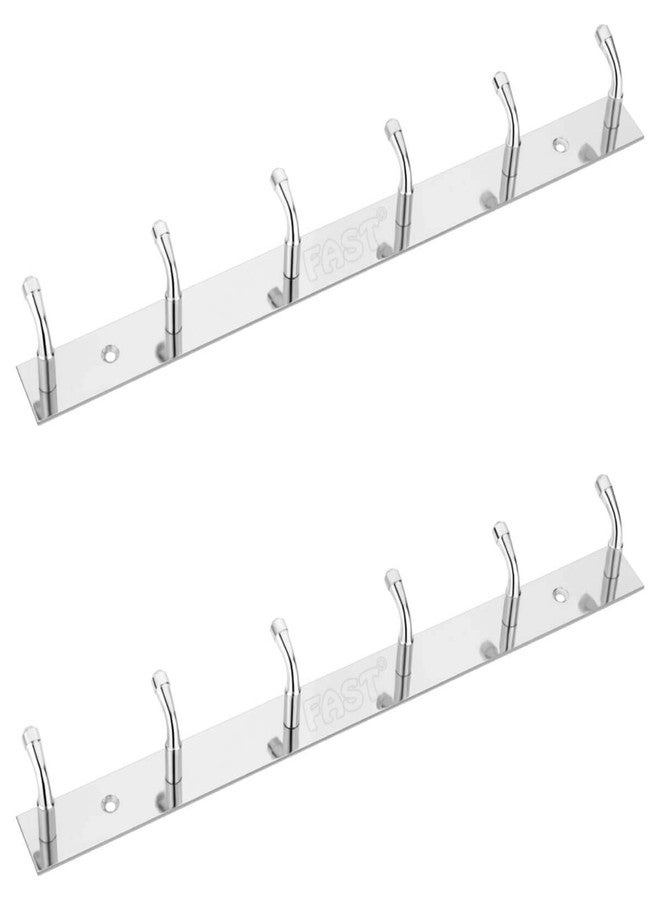 FAST CH12 Stainless Steel Towel Hook & Cloth Hooks for Door and Wall Mounted 2pcs (6 Hooks) - Image 1