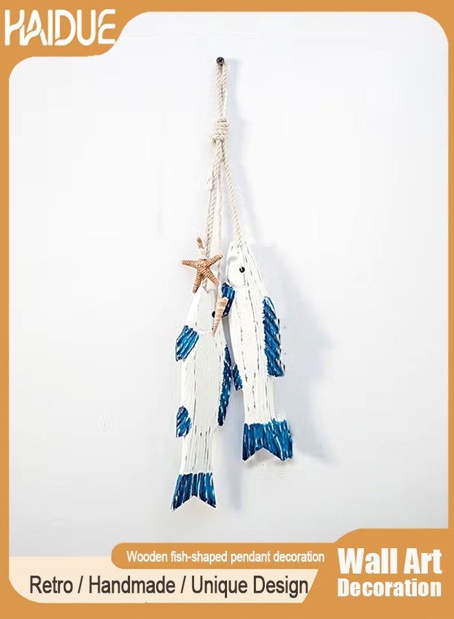 Haidue Mediterranean Fish Pendant Vintage Wooden Fish Hanging Ornament Wall Art Decoration Nautical Coffee Bar Home Decor Gifts - Image 1