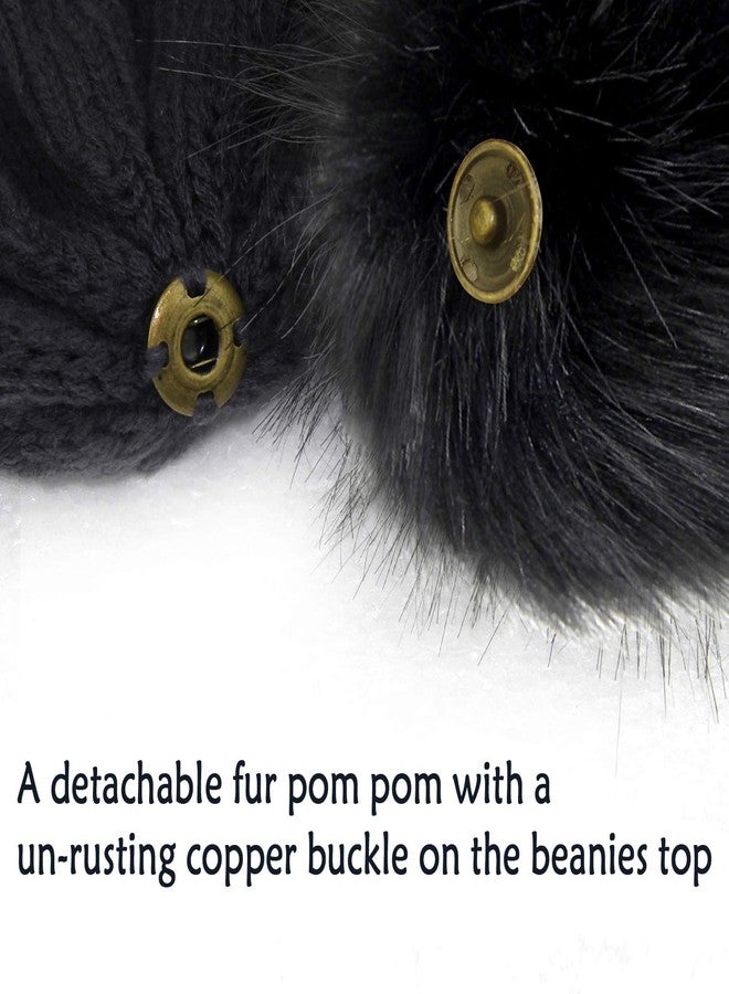 Double Couple Womens Scarf Beanie Hat with Faux Fur Ball Set Thick Winter Cable Knitted Circle Loop Infinity Scarfs for Women (Black Pom Pom Set) - Image 4