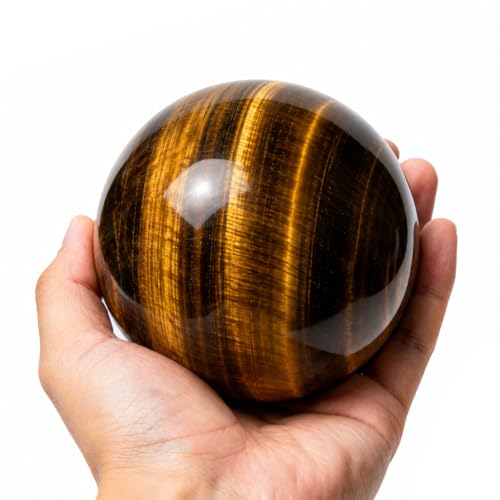 AierCrystal 236276inch67cm Natural Tigers Eye Crystal Sphere Hand Polished Tiger Eye Stone Ball Healing Crystal Decorative Sphere Reiki Energy Stone Crafts Feng Shui Home Ornament Gift a Small Base - Image 1