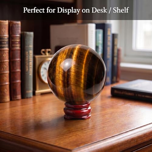 AierCrystal 236276inch67cm Natural Tigers Eye Crystal Sphere Hand Polished Tiger Eye Stone Ball Healing Crystal Decorative Sphere Reiki Energy Stone Crafts Feng Shui Home Ornament Gift a Small Base - Image 3