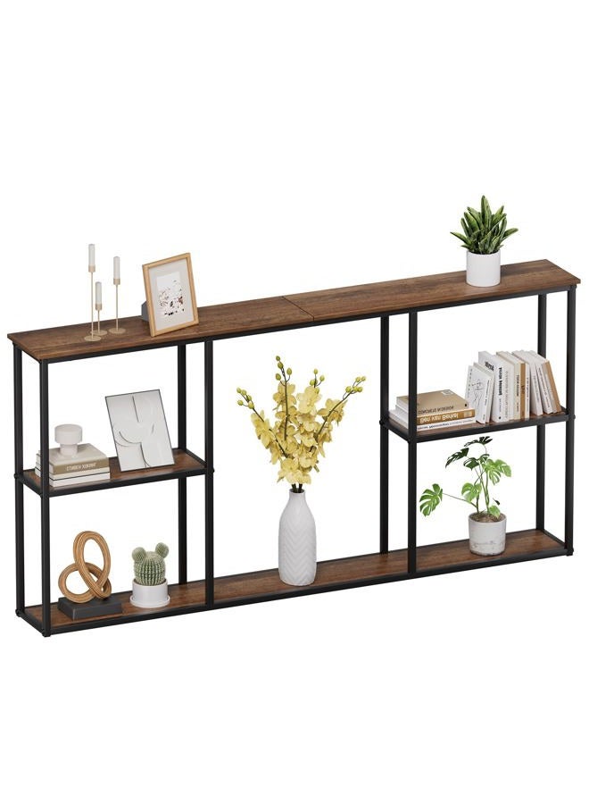 WOHOMO Console Table,3-Tier Small Entryway Tables,Narrow Sofa Table for Hallway,Rustic Brown(63 inch) - Image 1