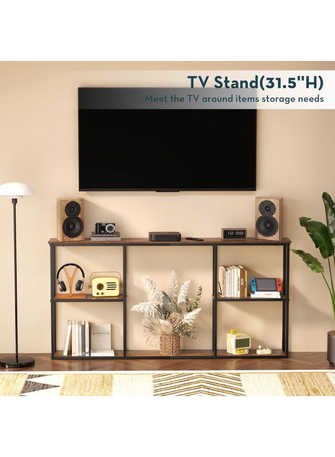 WOHOMO Console Table,3-Tier Small Entryway Tables,Narrow Sofa Table for Hallway,Rustic Brown(63 inch) - Image 4