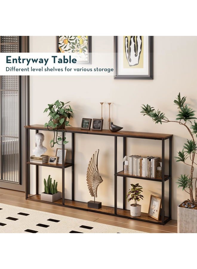 WOHOMO Console Table,3-Tier Small Entryway Tables,Narrow Sofa Table for Hallway,Rustic Brown(63 inch) - Image 3