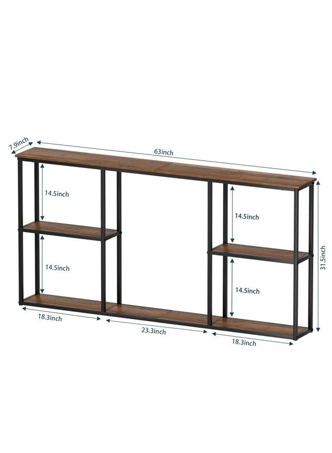 WOHOMO Console Table,3-Tier Small Entryway Tables,Narrow Sofa Table for Hallway,Rustic Brown(63 inch) - Image 2