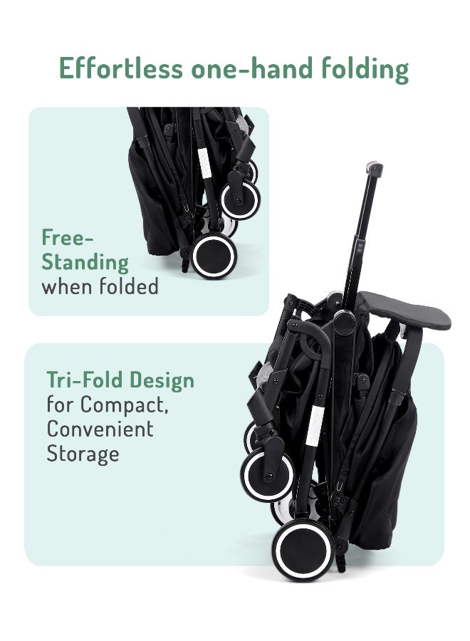 Bonfino عربة أطفال بونفينو فيذر لايت كابينة، قابلة للطي ثلاثي، قماش كتان، مظلة قابلة للتعديل - أسود - Image 3