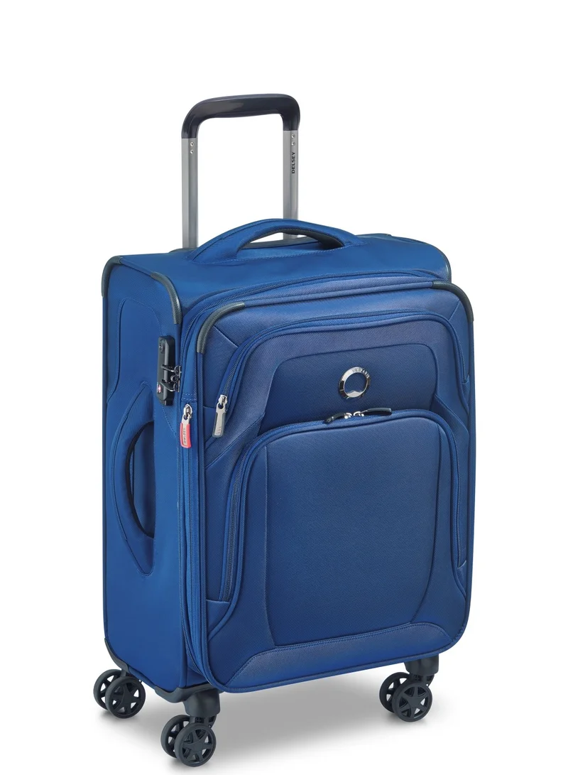DELSEY Paris Optimax Lite 55cm Softcase 4 Double Wheel Expandable Cabin Luggage Trolley Blue