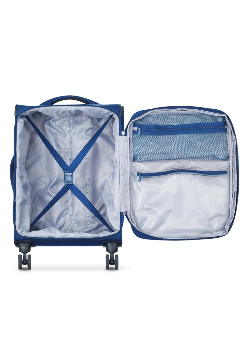 DELSEY Paris Optimax Lite 55cm Softcase 4 Double Wheel Expandable Cabin Luggage Trolley Blue
