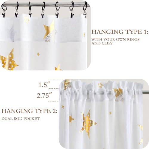 L.Z.E Gold and White Sheer Curtains 84 inch Length 2 Panels Set for Living Room, Light Filtering Gold Star Kids Curtain for Nursery with Rod Pocket, Textured Window Drapes with Patterns - Image 4