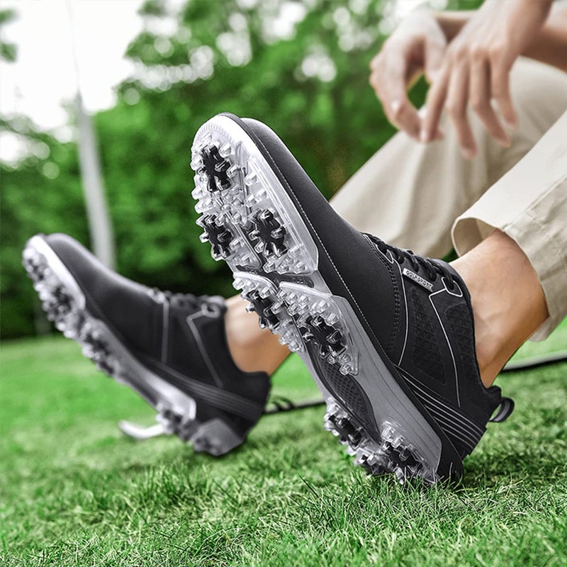 ULTIANT Men's Golf Shoes Fixed Nailless Sole Waterproof Lightweight No-Slip Walking Shoes Size7.5-14(Black,46) - Image 2