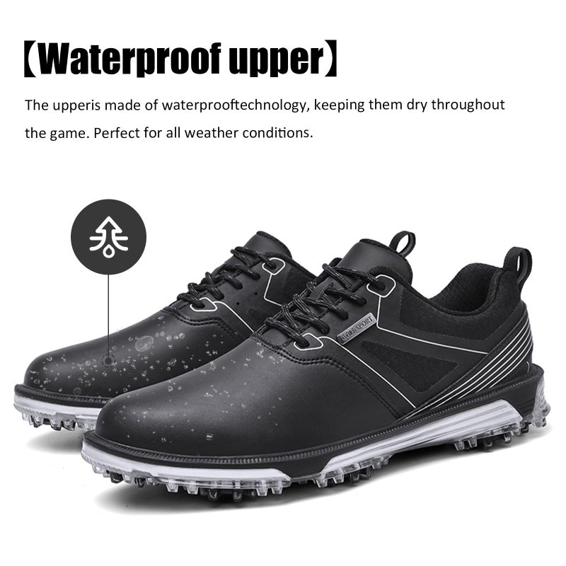 ULTIANT Men's Golf Shoes Fixed Nailless Sole Waterproof Lightweight No-Slip Walking Shoes Size7.5-14(Black,46) - Image 4