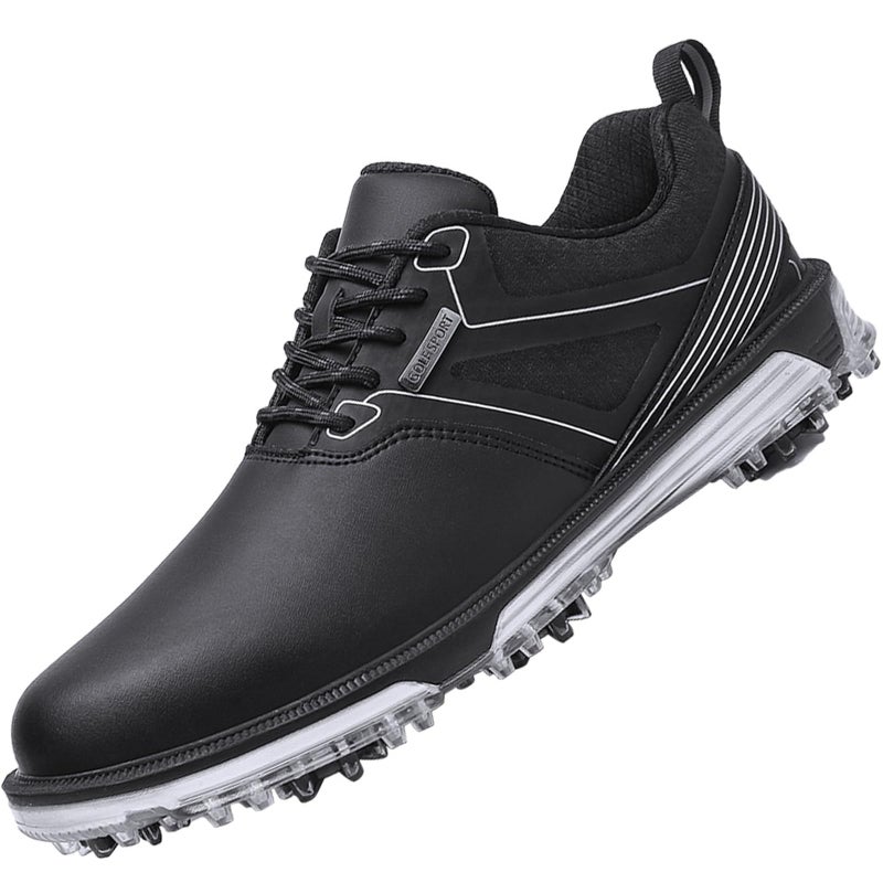 ULTIANT Men's Golf Shoes Fixed Nailless Sole Waterproof Lightweight No-Slip Walking Shoes Size7.5-14(Black,46) - Image 1