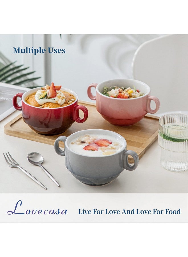 LOVECASA Multi-Color 12 OZ Soup Bowls with Handles, Ceramic Small French Onion Soup Bowls, Mini Soup Mugs Serving Bowls for Kitchen, Microwave & Dishwasher Safe,Set of 6 - Image 2