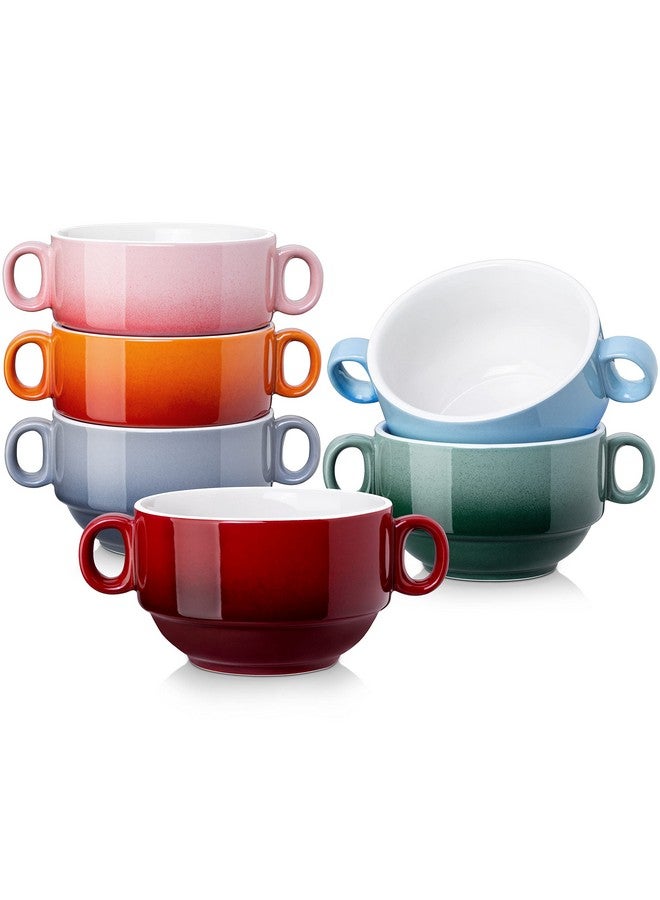 LOVECASA Multi-Color 12 OZ Soup Bowls with Handles, Ceramic Small French Onion Soup Bowls, Mini Soup Mugs Serving Bowls for Kitchen, Microwave & Dishwasher Safe,Set of 6 - Image 1