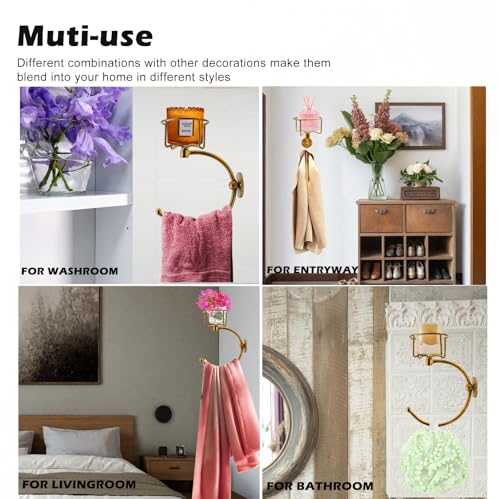 ICCTUO Hand Towel Holder with Vintage Candle Holder for Wall Towel Hook for Bathroom Wall Rustic Towel Ring with Elegent Candle Holder Sturdy Wall Mounted Hanger for Bathroom - Image 3