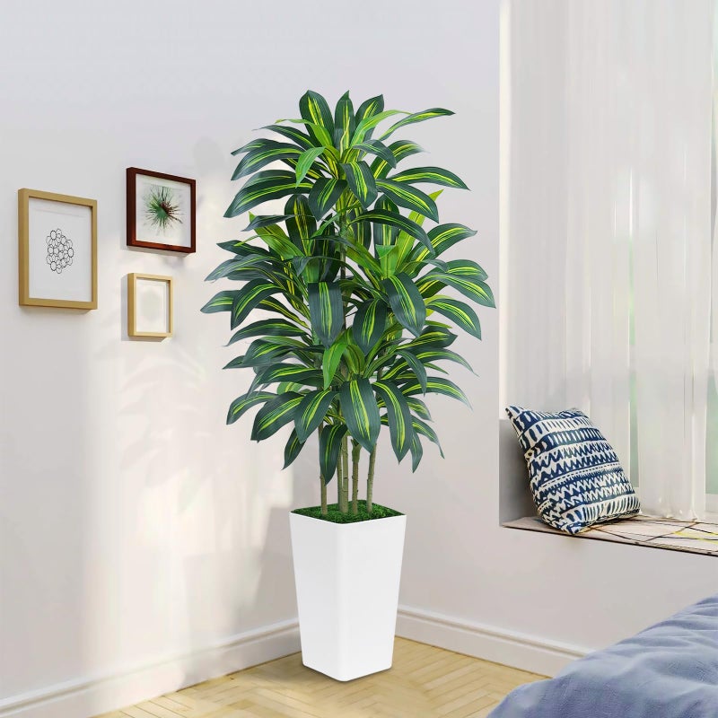 Keeplush 6FT Artificial Dracaena Tree - High-Density Foliage Fake Plant with White Tall Planter - Faux Yucca Floor Plant for Home Office Decor Indoor - Image 3
