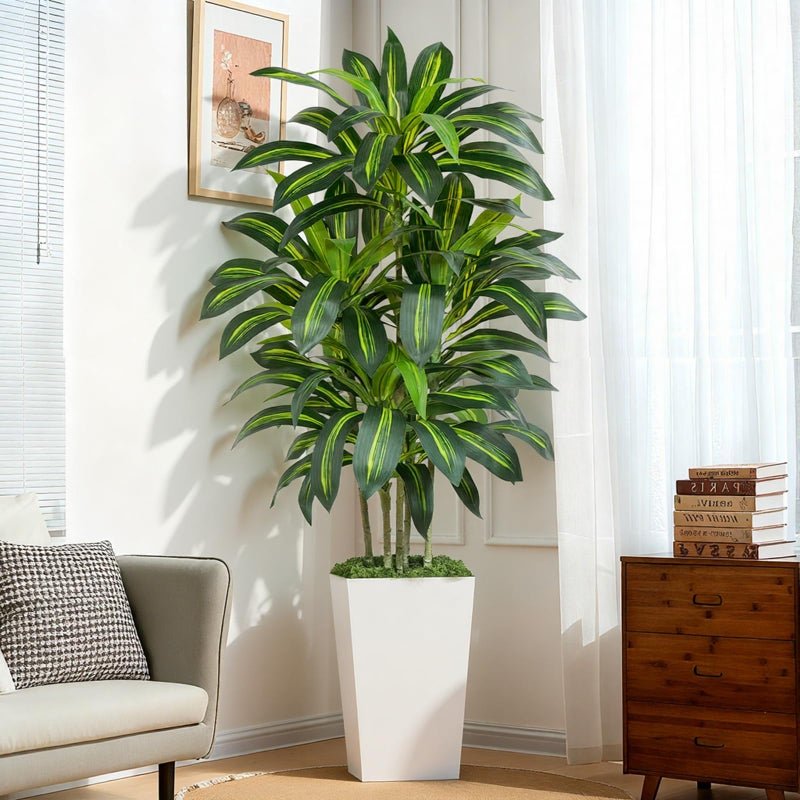 Keeplush 6FT Artificial Dracaena Tree - High-Density Foliage Fake Plant with White Tall Planter - Faux Yucca Floor Plant for Home Office Decor Indoor - Image 1