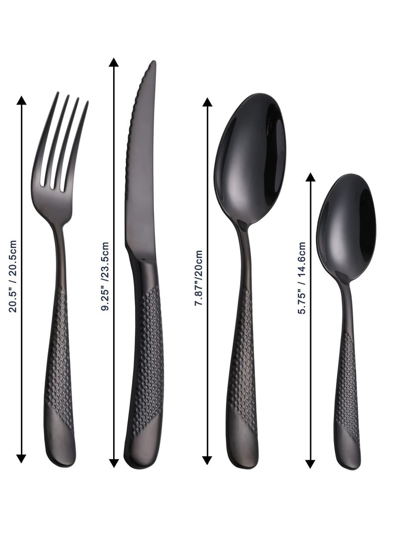 Hammered Silverware Set, 4 Piece Modern Black 18 Or 10 Stainless Steel Flatware Set With Forks Spoons And Knives, Unique Metal Cutlery Sets For Home Restaurant, Mirror Polished And Dishwasher Safe - Image 2