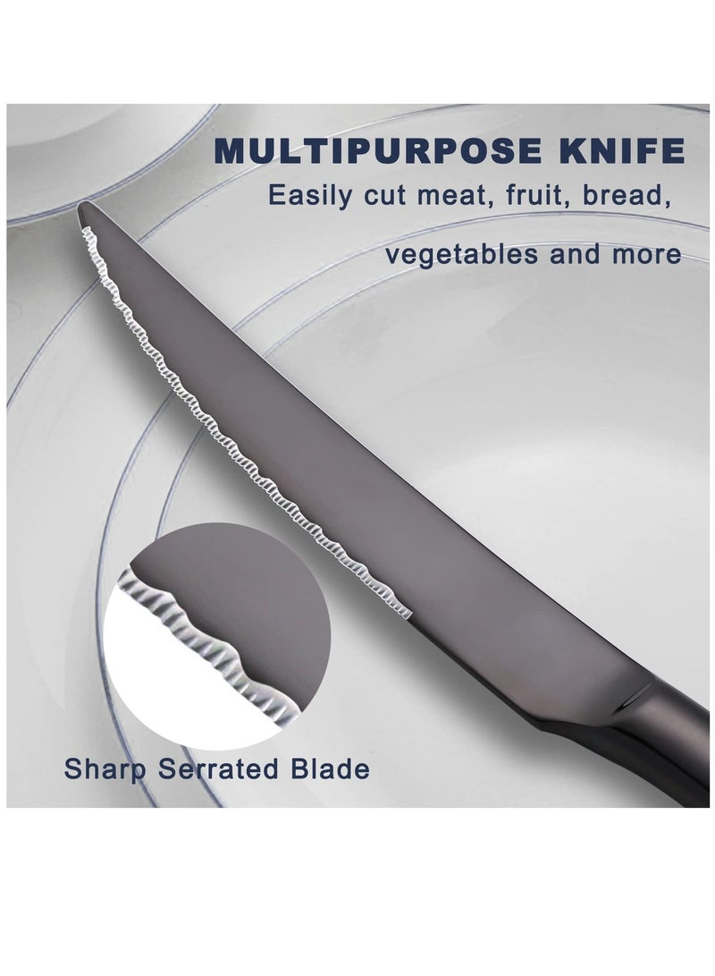 Hammered Silverware Set, 4 Piece Modern Black 18 Or 10 Stainless Steel Flatware Set With Forks Spoons And Knives, Unique Metal Cutlery Sets For Home Restaurant, Mirror Polished And Dishwasher Safe - Image 4