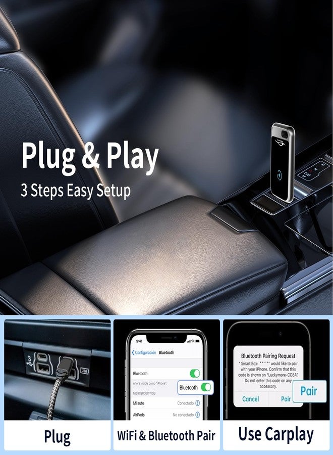 CUBETOOU Wireless Carplay Adapter for Apple iPhone, Convert Wired to Wireless Car Play Dongle, Mini USB Design with Extension Cable, Plug and Play Stable Connection for iOS 10+ for Car from 2016 (Gray) - Image 4