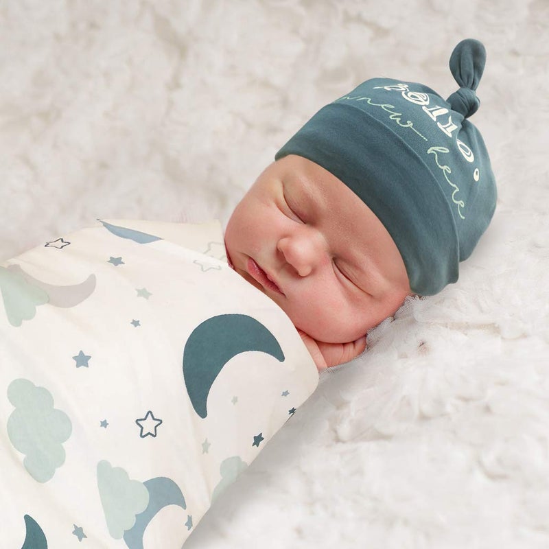 بيبي إيسينشيلز Baby Cotton Swaddle Blanket Wrap with Headband or Hat Set for Baby Girls, Boys Newborns and Infants 0-6 Months (Starry) - Image 3