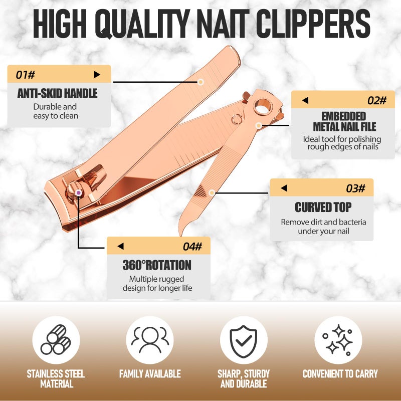 firiKer Nail Clipper Set, Sturdy Stainless Steel Fingernails & Toenails Clippers & Nail File, Sharp Effortless Fingernail Toenail Trimmer, Portable Nail Cutter for Women Menï¼ˆRose Goldï¼‰ - Image 3