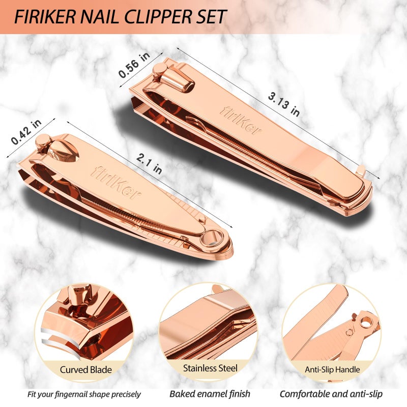 firiKer Nail Clipper Set, Sturdy Stainless Steel Fingernails & Toenails Clippers & Nail File, Sharp Effortless Fingernail Toenail Trimmer, Portable Nail Cutter for Women Menï¼ˆRose Goldï¼‰ - Image 2