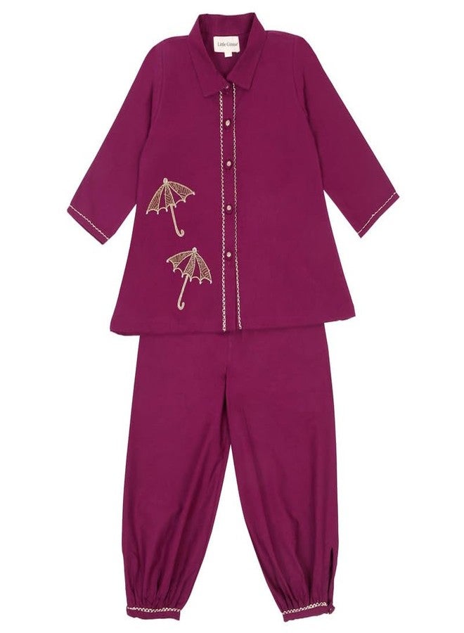 LITTLE GINNIE Cotton Salwar Suit Set for Baby Girls 3-4 Years - Wine Ethnic Wear Dress, Traditional Kurta Set for Kids - Image 1