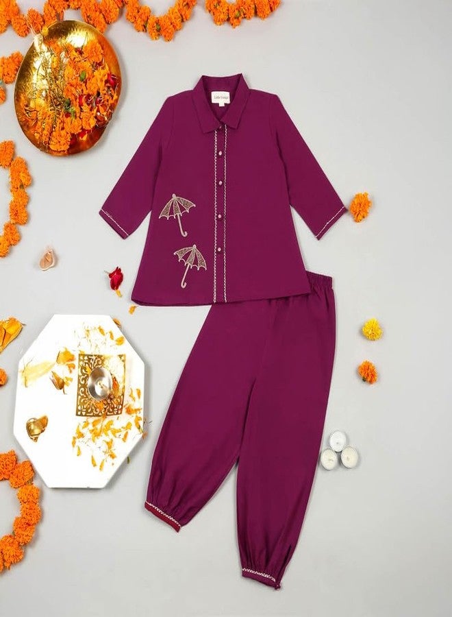 LITTLE GINNIE Cotton Salwar Suit Set for Baby Girls 3-4 Years - Wine Ethnic Wear Dress, Traditional Kurta Set for Kids - Image 5