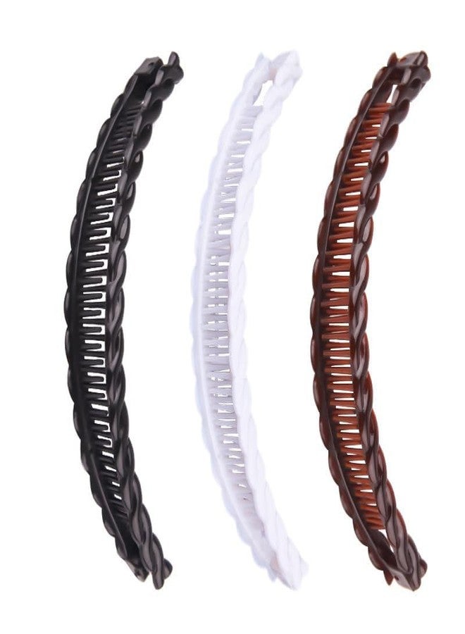 Junfamilee 6Pcs Brown, White, Black Banana Clips Hair Clincher Combs，Ponytails, Fishtails, Ponytail Holders Bananas Vintage Large Hair Clip for Thick Banana Clips Set for Women Stylish Hair Accessories - Image 2