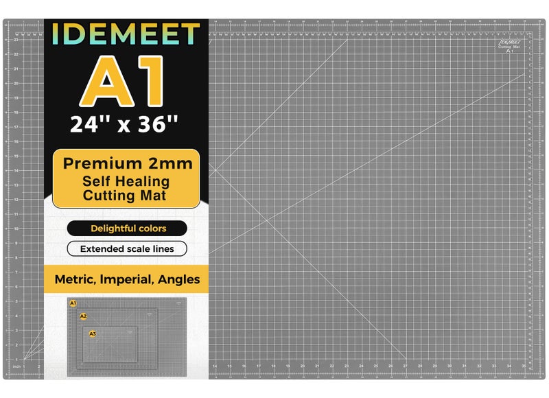 Idemeet Premium 24" x 36" Large Self Healing Sewing Mat, 5-Ply Rotary Cutting Mat for Quilting, Double-Sided Cutting Board for Crafts Cutting Fabric Leather Modeling Projects, Anthracite Gray A1 - Image 1
