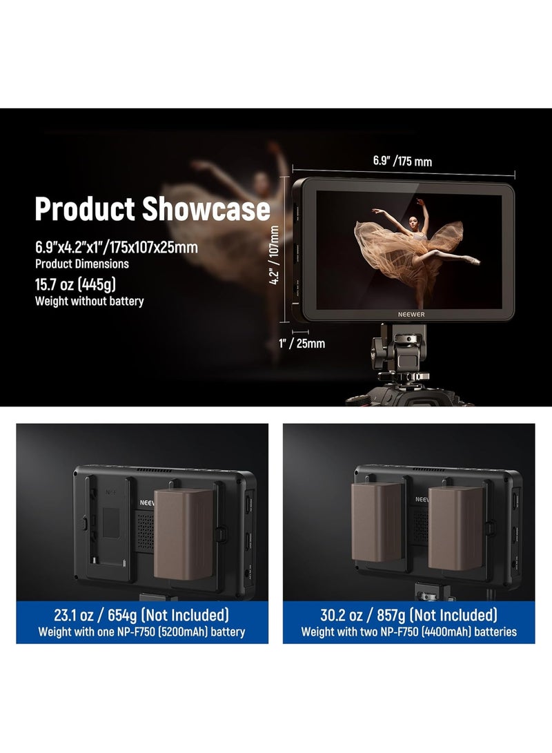 نيوير مراقب كاميرا ميداني Neewer F700 بحجم 7 إنش – شاشة لمس IPS بدقة Full HD 2000 نيت مع 3D LUT، HDMI 4K Loop In/Out، HDR، Waveform ومساعد التركيز لإنتاج الفيديو وتصوير DSLR - Image 3