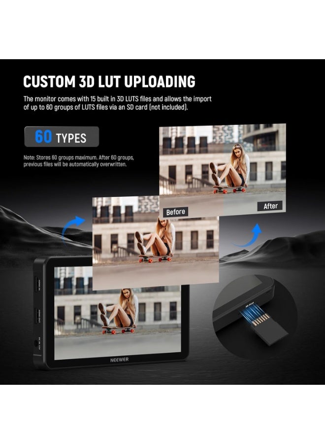 نيوير مراقب كاميرا ميداني Neewer F700 بحجم 7 إنش – شاشة لمس IPS بدقة Full HD 2000 نيت مع 3D LUT، HDMI 4K Loop In/Out، HDR، Waveform ومساعد التركيز لإنتاج الفيديو وتصوير DSLR - Image 5