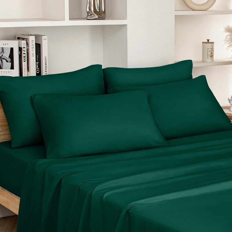 HOMEIDEAS Full Size Bed Sheets - 6 Piece Set (Dark Green) - Extra Soft Brushed Microfiber 1800 Bedding Sheets  Deep Pocket  Wrinkle & Fade Free - Image 1