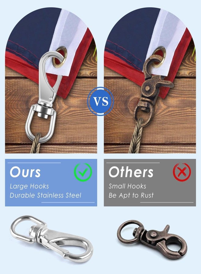 PACETAP Swivel Eye Snap Hooks, Stainless Steel Flag Clips 3.5 Inch Swivel Snap Hook Heavy Duty Diving Clips Spring Hooks for Flagpole Rope, Dog leashes, Keychains, Boat Ropes, Bird Feeders(2 PACK) - Image 4
