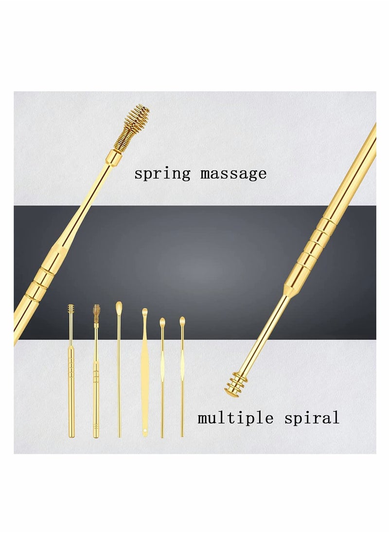 KASTWAVE 6 Pcs Gold Spiral Design Earwax Removal Tools Earwax Removal Kit Ear Cleaning Kit with Storage Bag  - Image 3