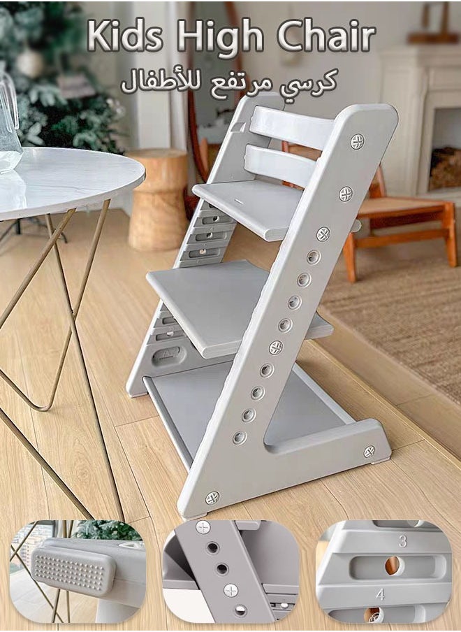 Generic High Chair for Toddlers, Adjustable Child Highchair Feeding Chair with Removable Cushion & Steps for Kids Dining, Eating, Studyin (Grey)  - Image 1