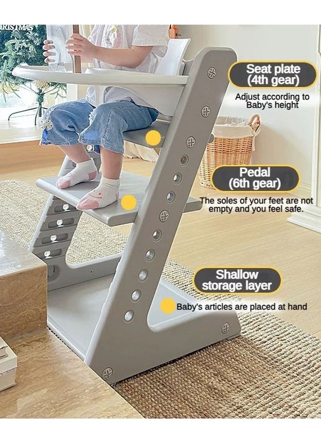 Generic High Chair for Toddlers, Adjustable Child Highchair Feeding Chair with Removable Cushion & Steps for Kids Dining, Eating, Studyin (Grey)  - Image 3