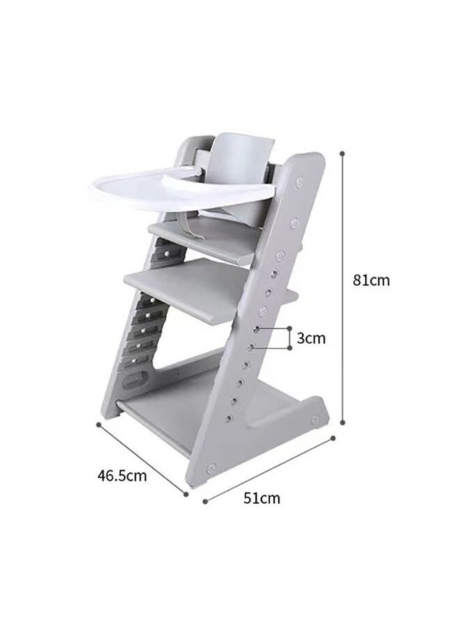 Generic High Chair for Toddlers, Adjustable Child Highchair Feeding Chair with Removable Cushion & Steps for Kids Dining, Eating, Studyin (Grey)  - Image 2