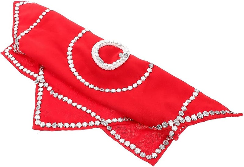 Red Octagonal Dance Handkerchief With Fringe Traditional Chinese Performance Scarf - Image 1