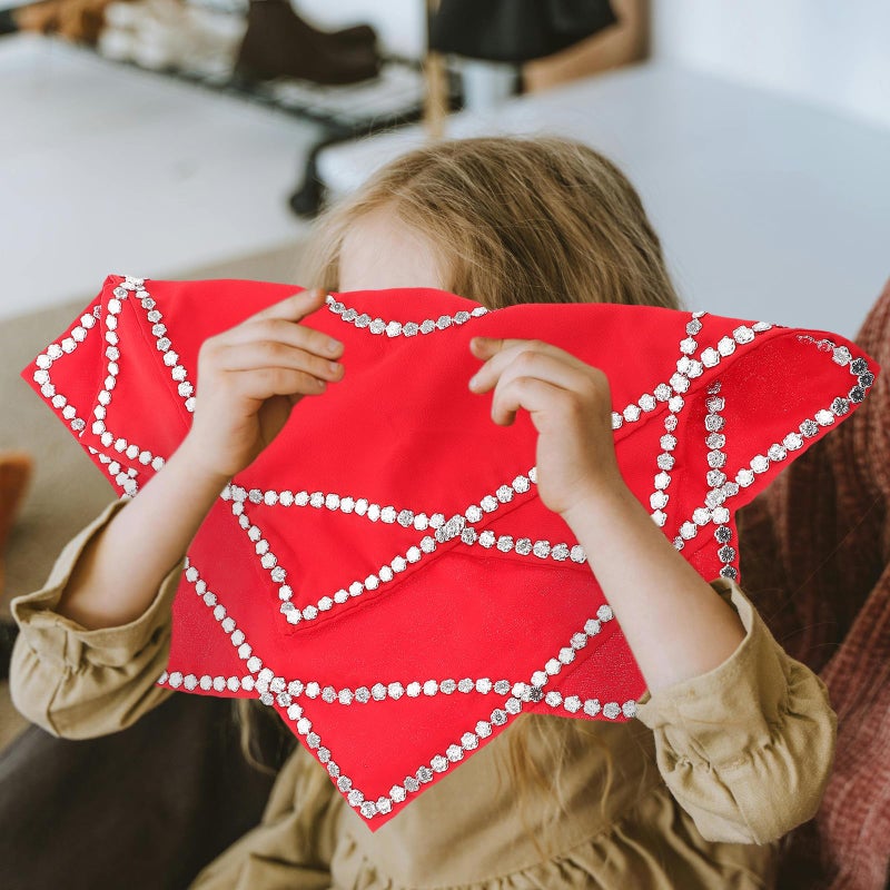 Red Octagonal Dance Handkerchief With Fringe Traditional Chinese Performance Scarf - Image 5