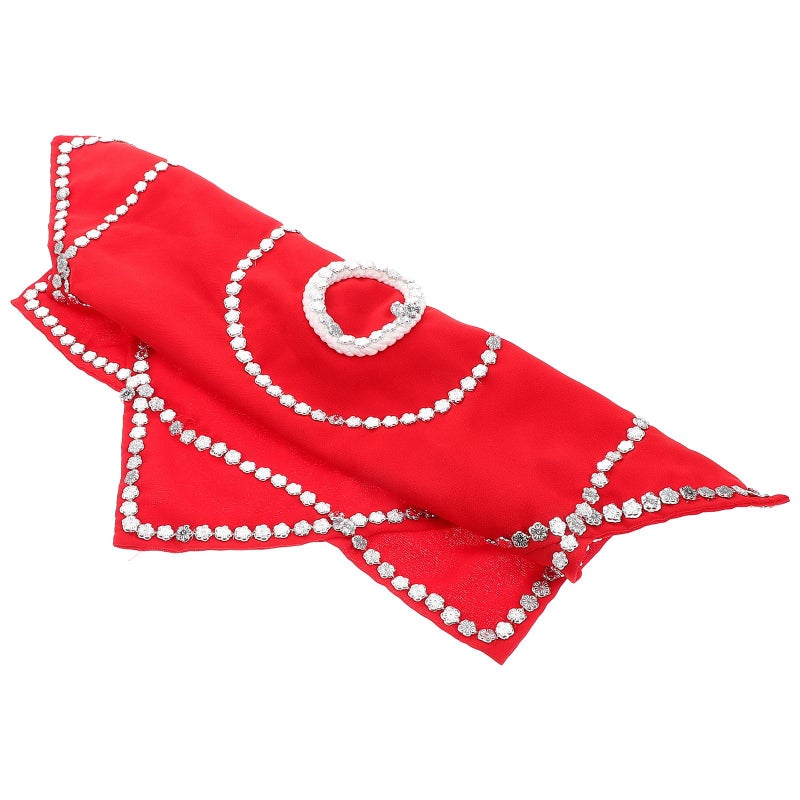 Red Octagonal Dance Handkerchief With Fringe Traditional Chinese Performance Scarf - Image 2