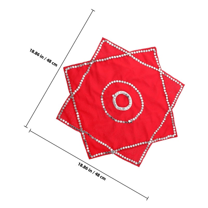 Red Octagonal Dance Handkerchief With Fringe Traditional Chinese Performance Scarf - Image 3