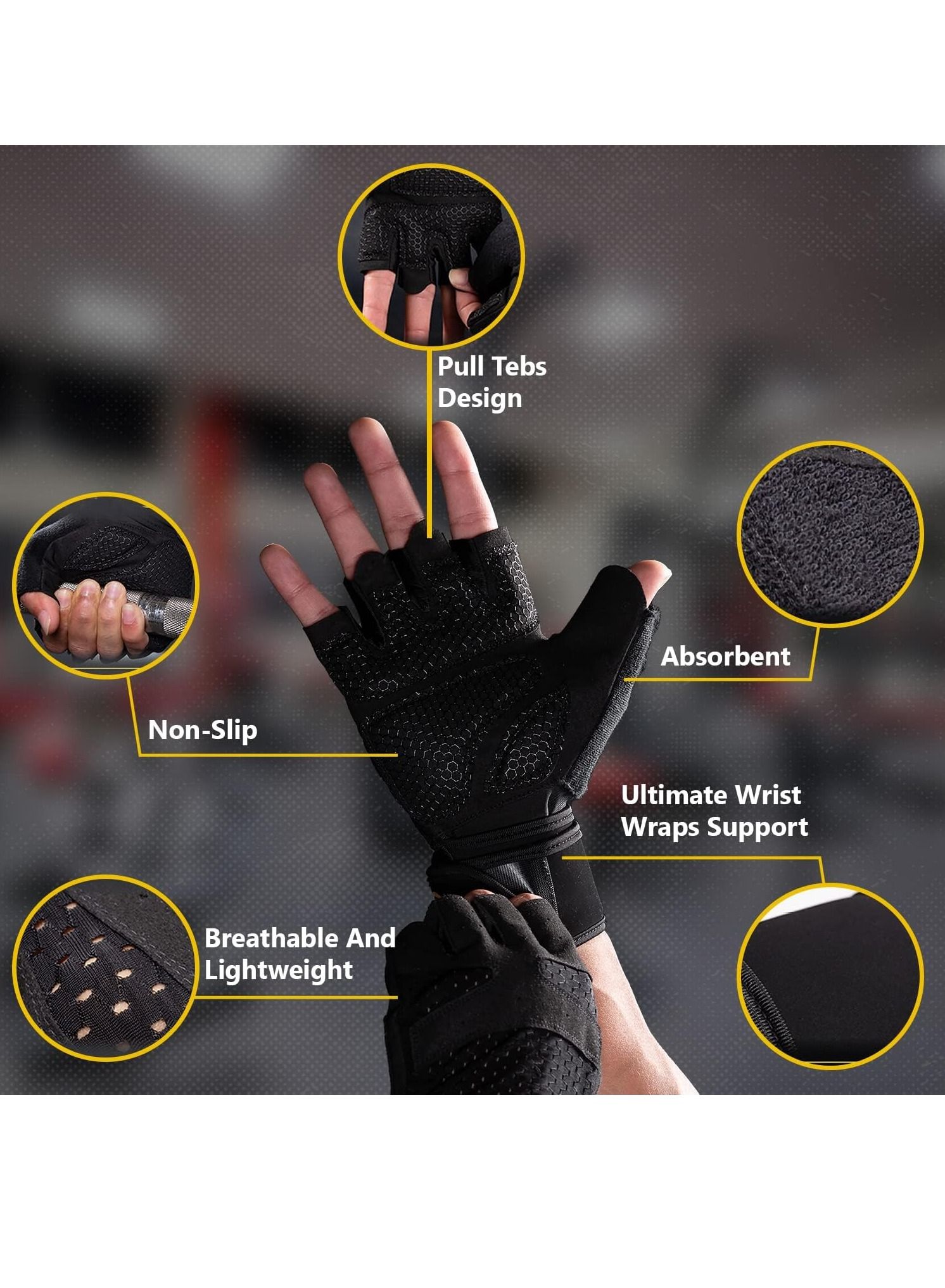 Gym Gloves Ventilated with Wrist Support Full Palm Gloves Protection for Fitness, Weightlifting, and Pull-Ups - Breathable Gloves for Men and Women - Standard Size 
