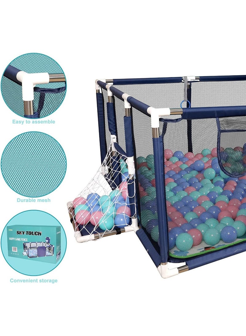 LO.BABY.VE Large toddler stainless steel steering tube foldable with soccer and basketball hoop, baby safe playpen - blue  - Image 3