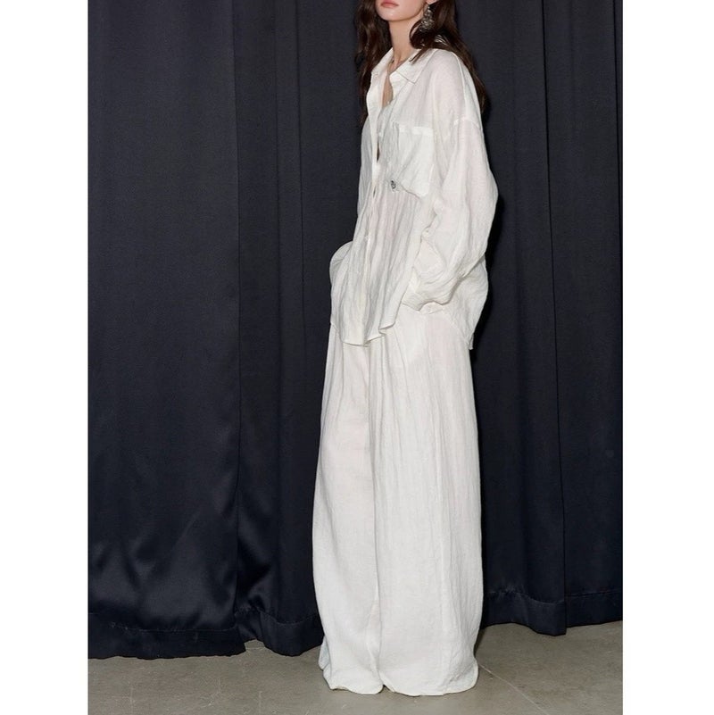 ATTIGALOWY Women's White Linen Long Sleeve Shirt - Image 2