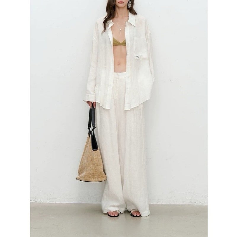 ATTIGALOWY Women's White Linen Long Sleeve Shirt - Image 5